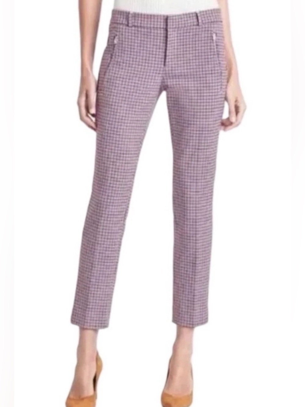 Banana Republic Sloan Plaid Pants 6 Ankle Pink Black Stretch Trousers Office